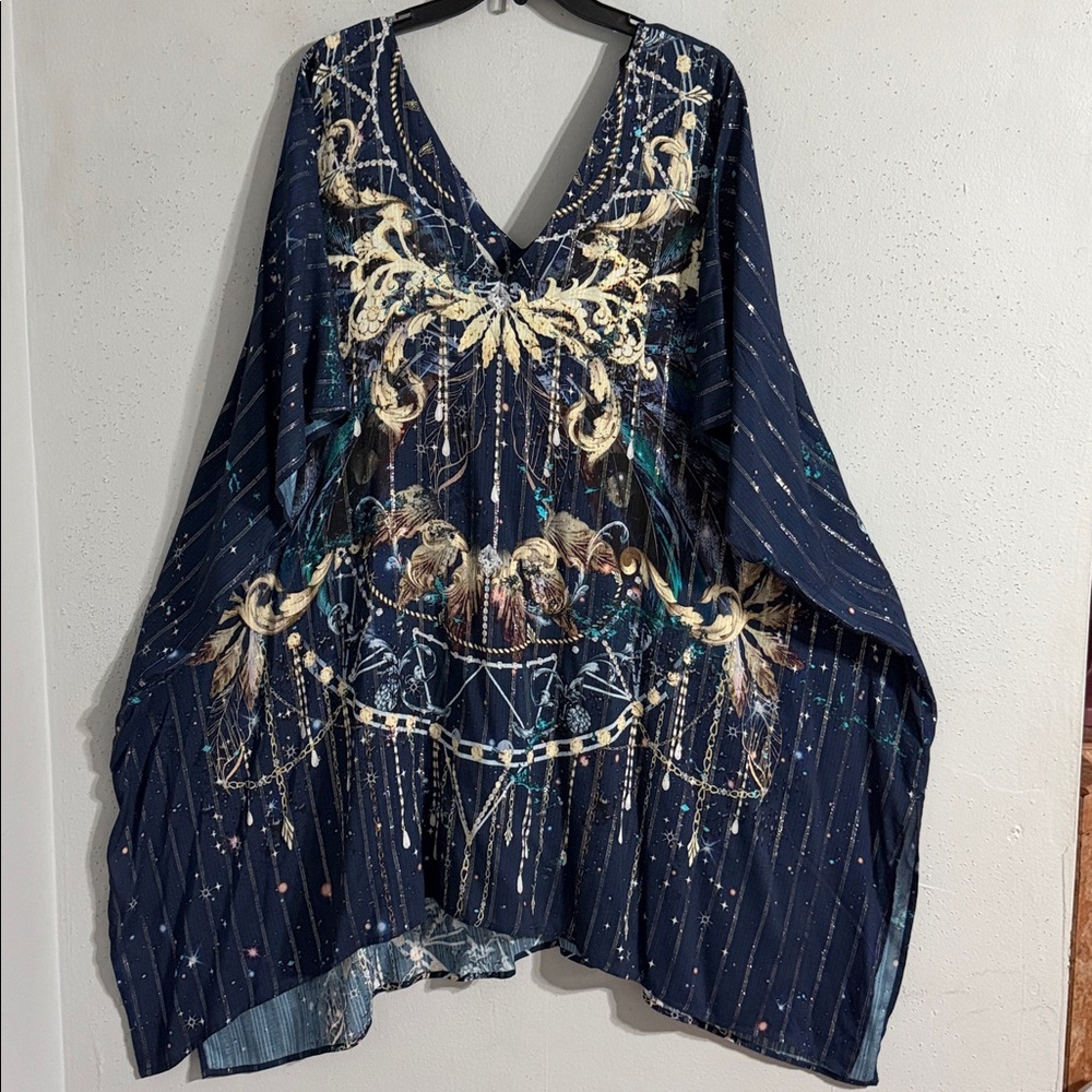 Johnny Was High Low Kaftan - Supernova Sun Navy Blue Celestial Print Women's Top